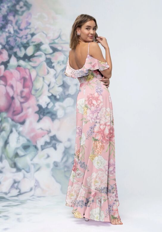 Mori Lee 3030022 Floral Print Asymmetrical Pink Bridesmaid Dress