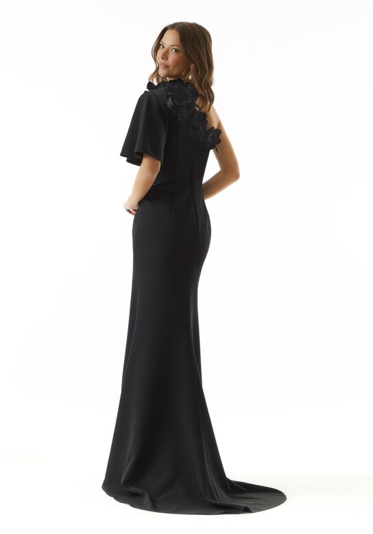 Mori Lee 73009 Appliqued Neck Flutter Sleeve Dress