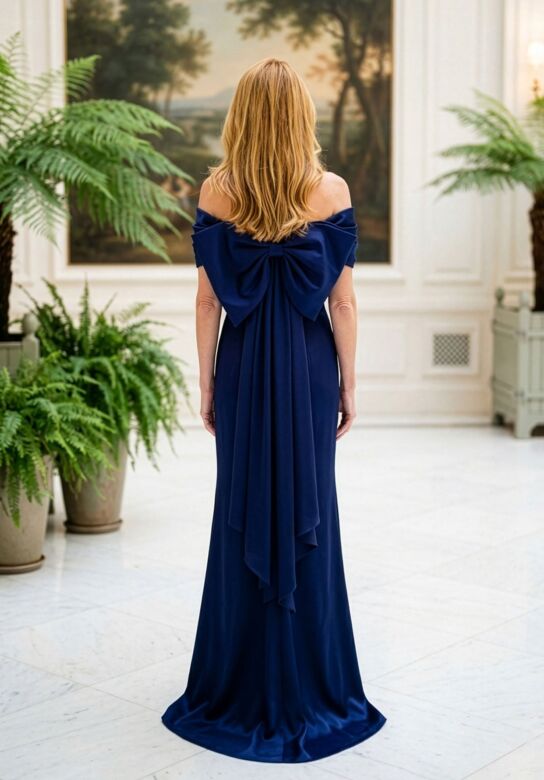 Mori Lee 2070042 Back Bow Off The Shoulder Satin Dress