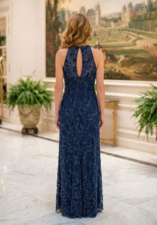 Mori Lee 2070058 Halter Neck Beaded Column Dress