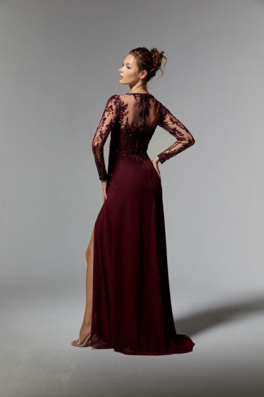 Mori Lee MGNY 72906 Illusion V-Neck Long Sleeve Dress