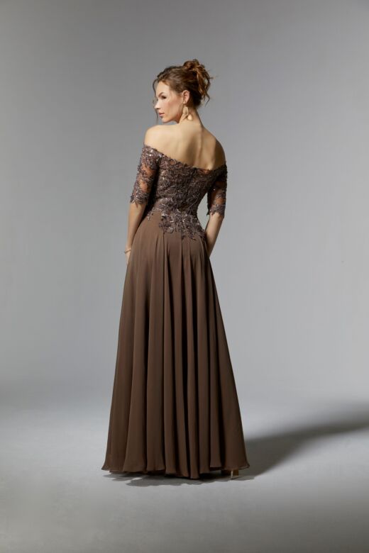 Mori Lee MGNY 72907 Illusion Sleeve High Slit Dress