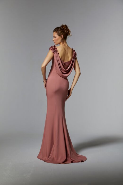 Mori Lee MGNY 72920 Bateau Neck Floral Cap Sleeve Dress