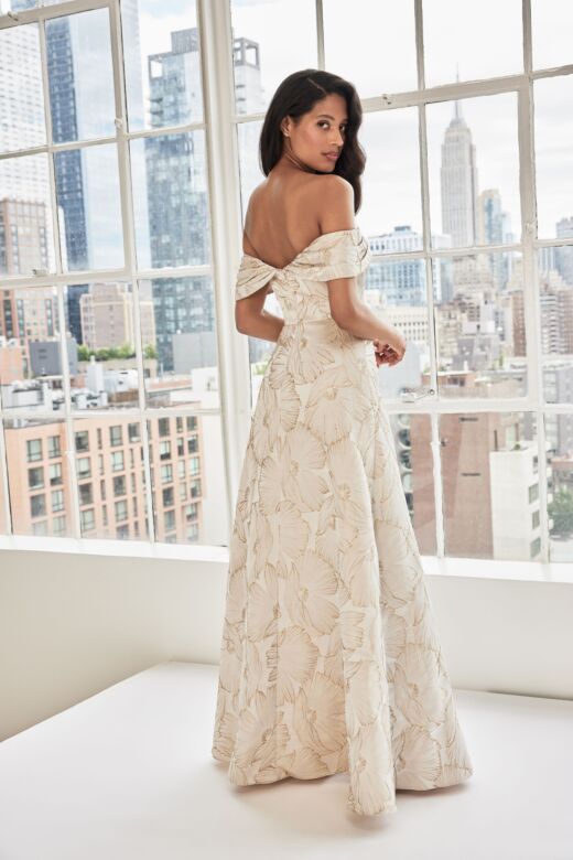 Mori Lee 73103 A-Line High Slit Notched Off-The-Shoulder Dress
