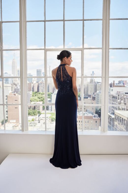 Mori Lee 73109 Halter Keyhole Beaded Bodice Dress