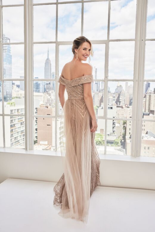 Mori Lee 73110 Sheer Overskirt Beaded Off The Shoulder Dress