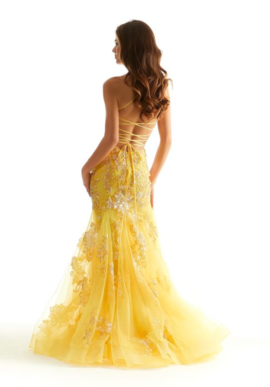 Mori Lee 48029 Floral Beadwork Lace-Up Dress