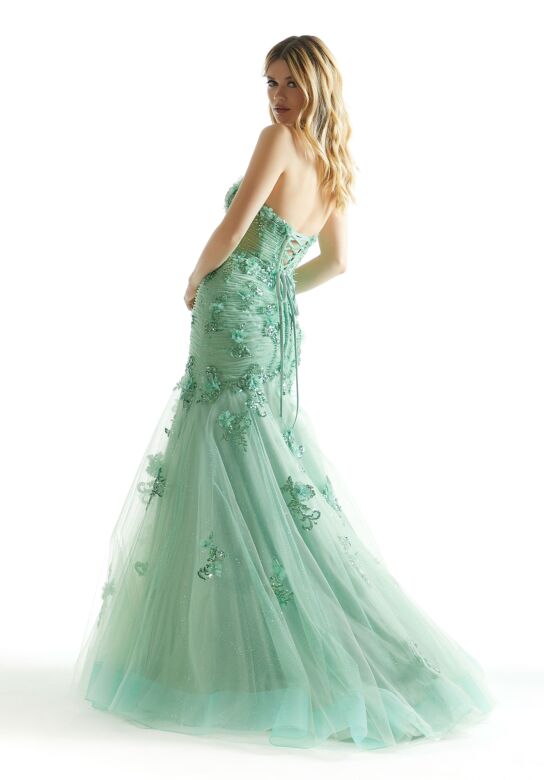 Mori Lee 49008 3D Flowers Strapless Ruched Dress
