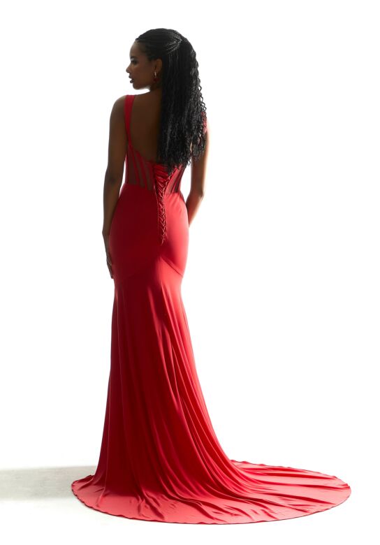 Mori Lee 49061 Sheer Midriff Two Strap Dress