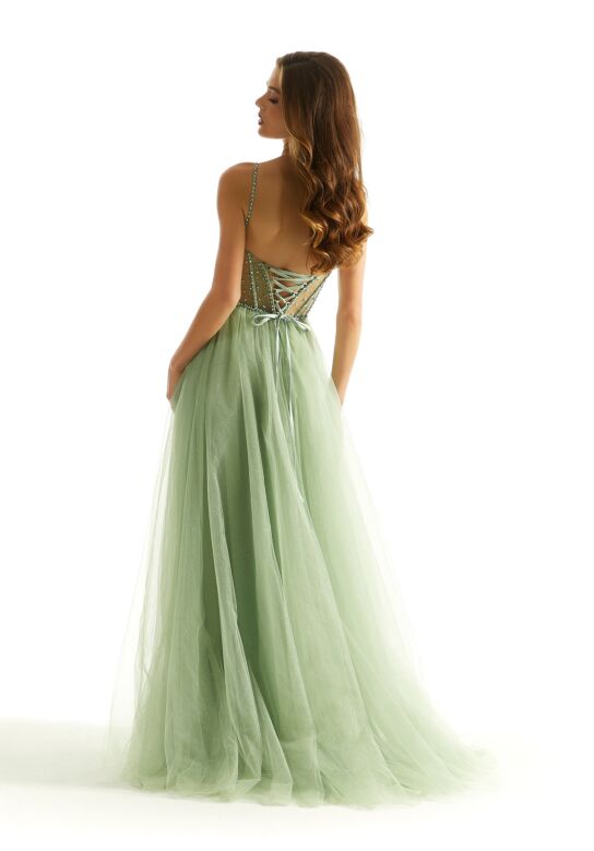 Mori Lee 49069 Sheer Corset Glitter Dress