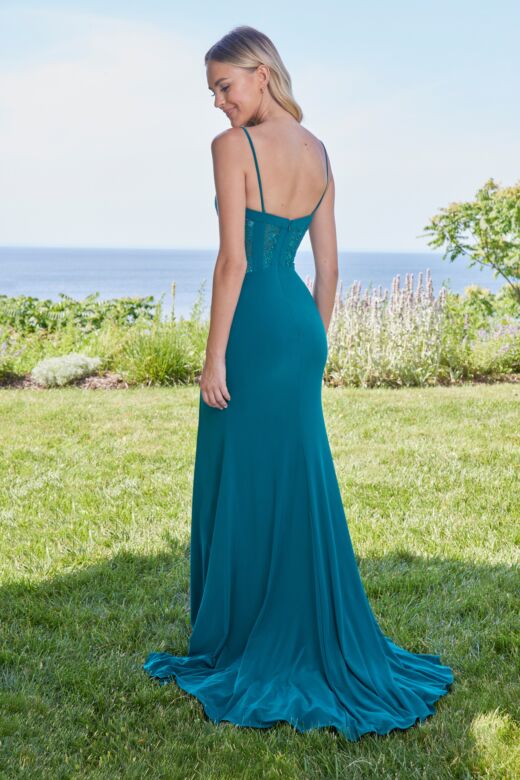 Mori Lee 49127 Lace Corset High Slit Dress