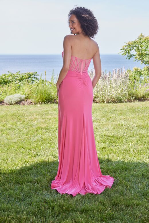 Mori Lee 49128 Floral Bust Sheer Corset Strapless Dress