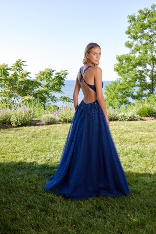 Mori Lee 49180 Criss Cross Back Embroidered Glitter Dress