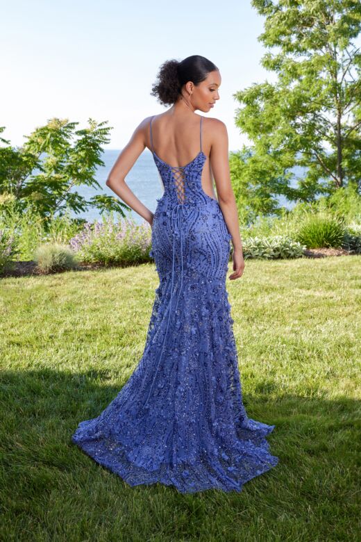Mori Lee 49184 Sheer Sides Embellished Lace-Up Dress