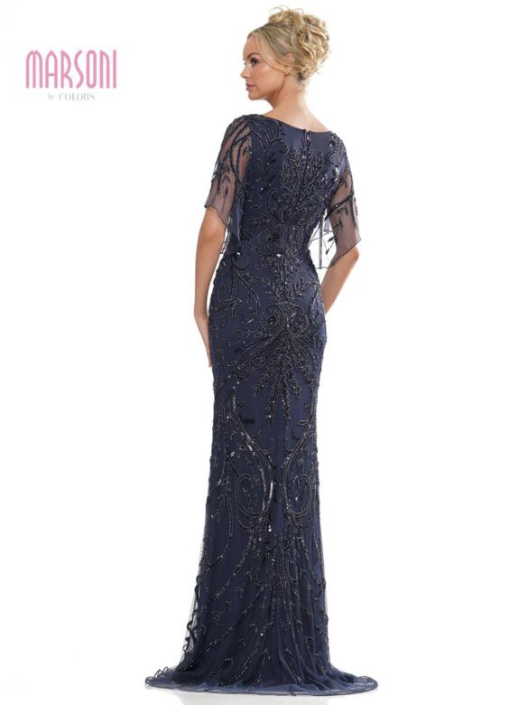 Marsoni MV1261 Sheer Sleeve Bateau Neck Dress