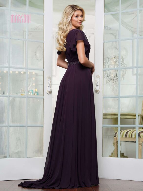 Marsoni M328 A-Line Flutter Sleeve Beaded Waist Dress
