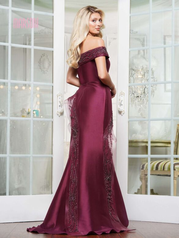 Marsoni MV1332 Fit-And-Flare Beaded Off The Shoulder Dress
