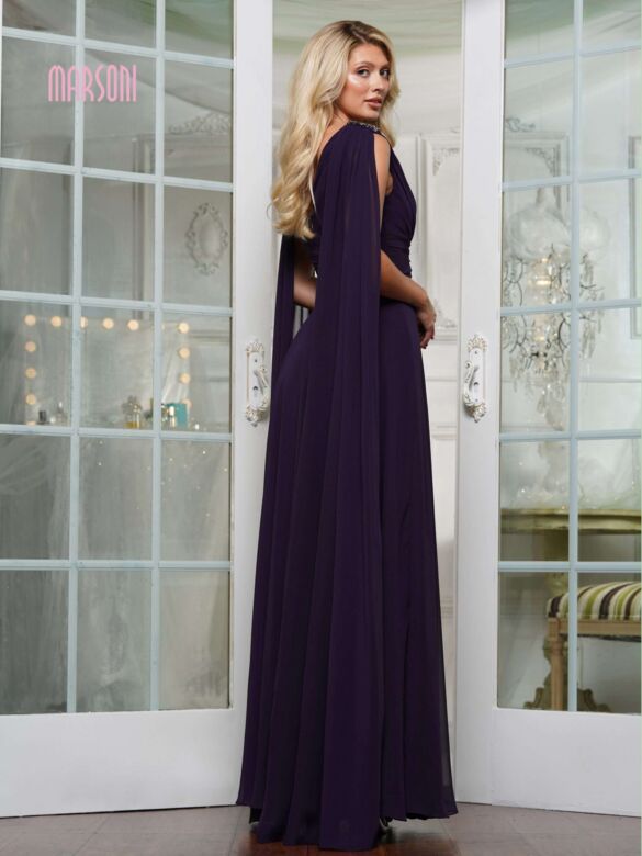 Marsoni MV1349 V-Neck Shoulder Streamer A-Line Dress