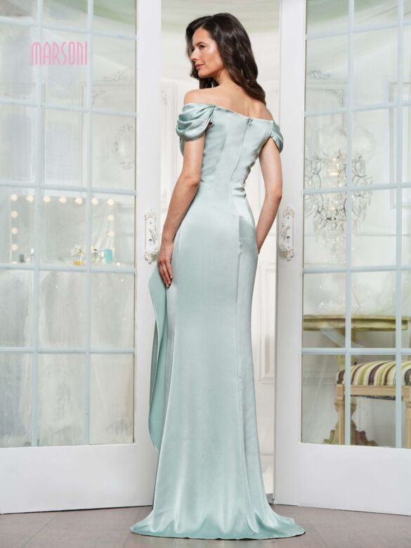 Marsoni MV1351 Beaded Bodice Off-The-Shoulder Drape Dress