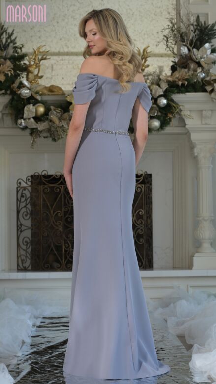Marsoni MV1352 Draped Sleeve Beaded Waist Crepe Dress