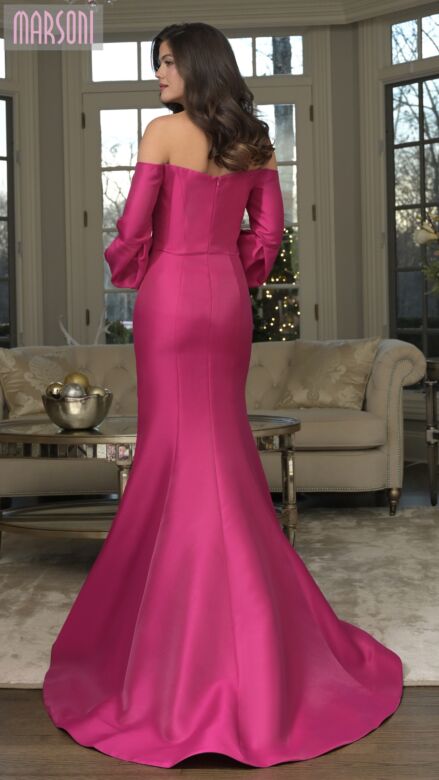 Marsoni MV1355 Pleated Bodice Off The Shoulder Mermaid Dress
