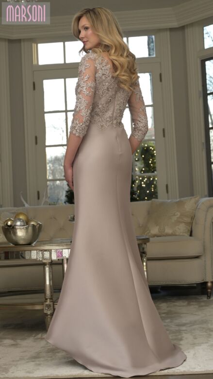 Marsoni MV1357 Illusion Neck Mikado Three-Quarter Sleeve Dress