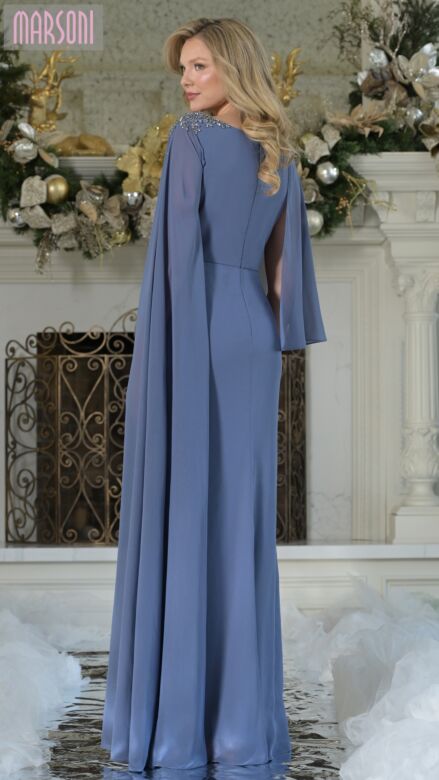Marsoni MV1362 Bateau Neck Chiffon Cape Sleeve Dress