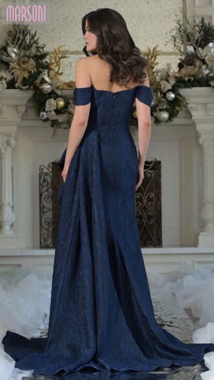 Marsoni MV1365 Off The Shoulder Jacquard Side Drape Dress