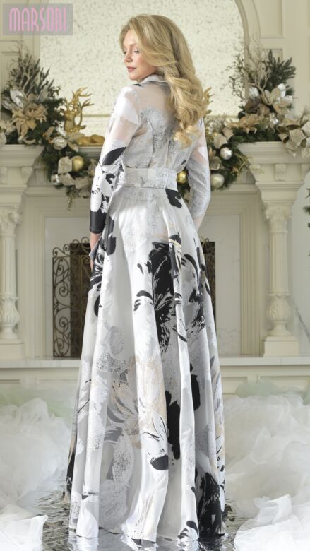 Marsoni MV1367 Long Sleeve Wing Collar Silver Multicolor Dress