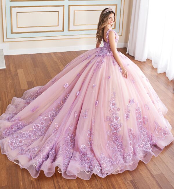 Princesa by Ariana Vara PR30179 Applique Strap V-Neck Quinceanera Gown