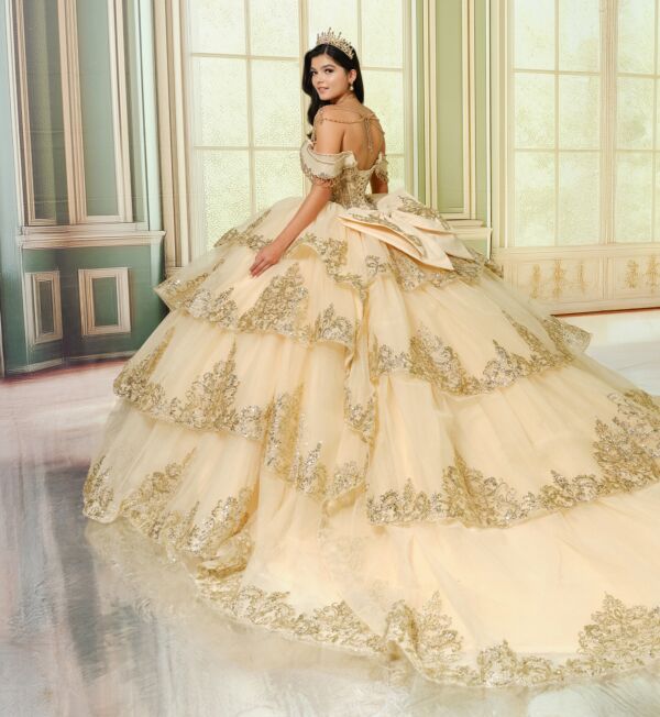 Princesa by Ariana Vara PR30205 Tiered Skirt Back Bow Quinceanera Gown