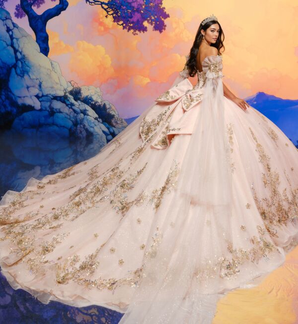 Princesa by Ariana Vara PR30208 Cape Sleeve Basque Waist Sweet 16 Gown