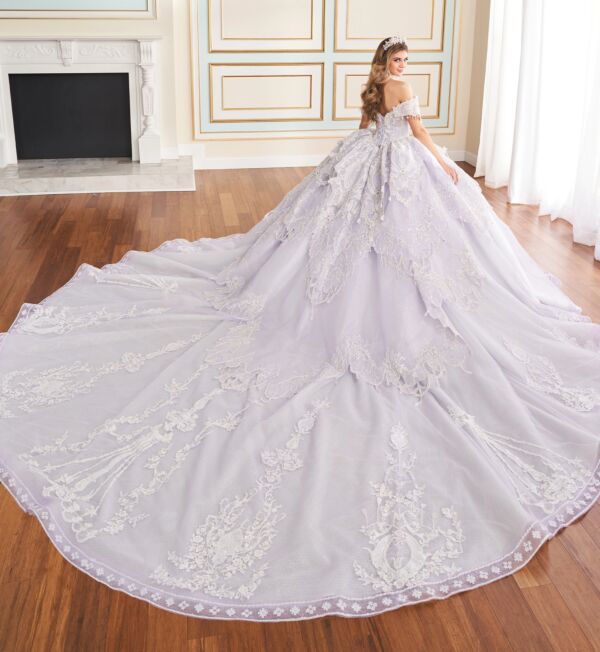 Princesa by Ariana Vara PR70101 Royal Train Plunging Neck Sweet 16 Gown
