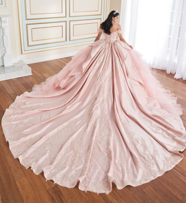 Princesa by Ariana Vara PR70102 Off-The-Shoulder Satin Sweet 16 Gown