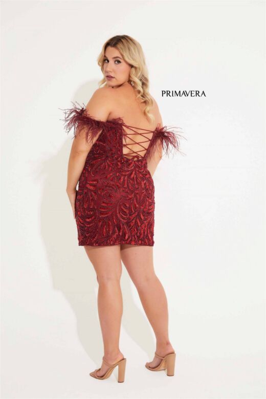 Primavera Couture 14062 Off The Shoulder Lace-Up Plus Size Dress