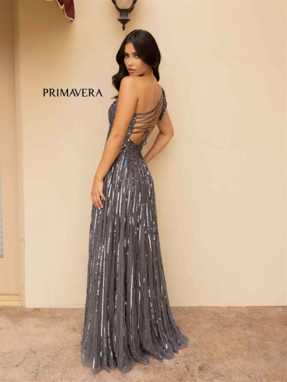 Primavera Couture 12009 Lace-Up Back Sequin A-Line Dress