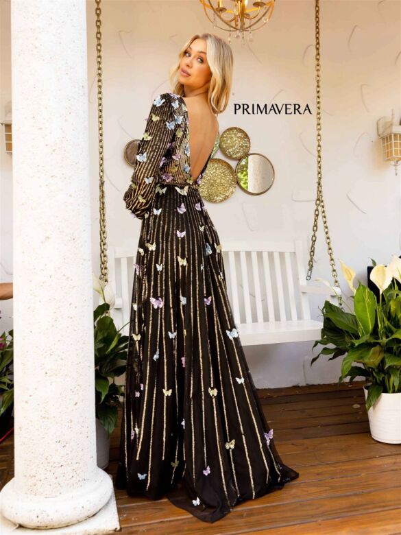 Primavera Couture 12024 Bishop Sleeve Butterfly A-Line Dress