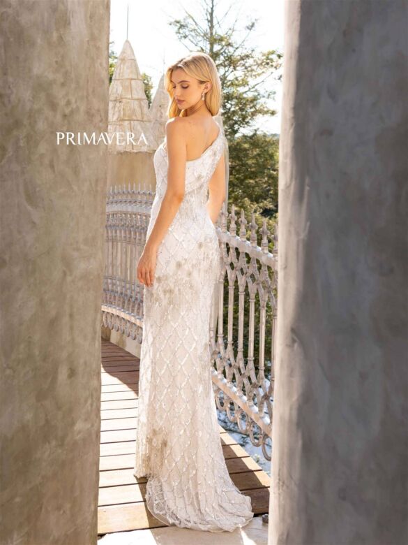 Primavera Couture 12051 Beaded Fringe Side Cutout Dress