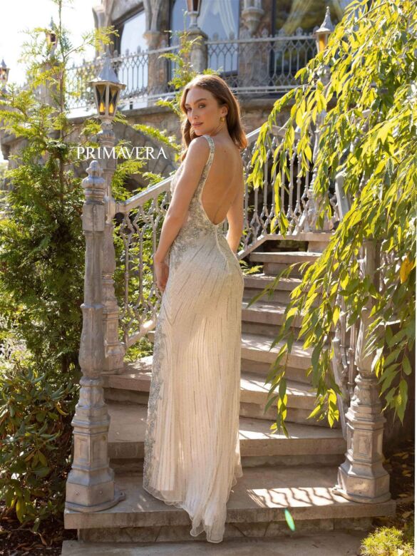 Primavera Couture 12056 Side Slit Beaded Sleeveless Dress