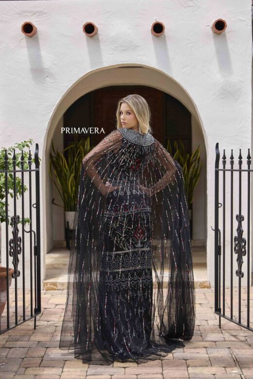 Primavera Couture 12172 Cape Sleeve Jewel Neck Dress