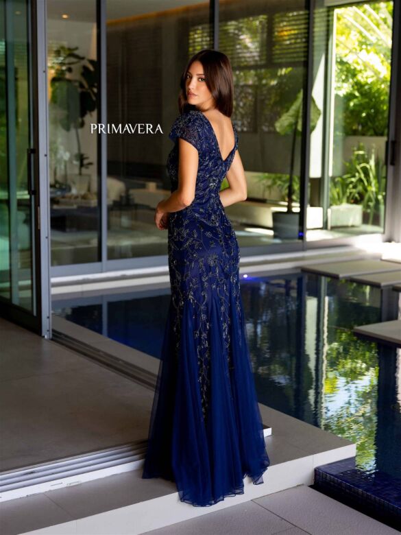 Primavera Couture 13112 Cap Sleeve Fit And Flare Beaded Dress