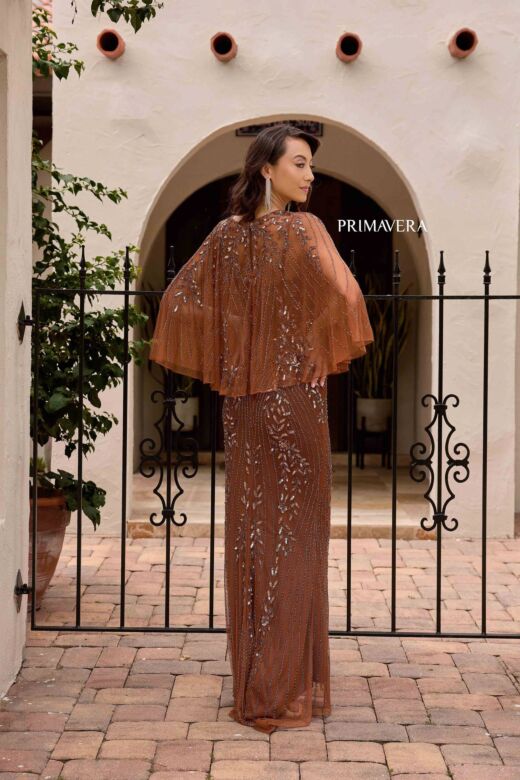 Primavera Couture 13152 Spaghetti Strap Removable Capelet Dress