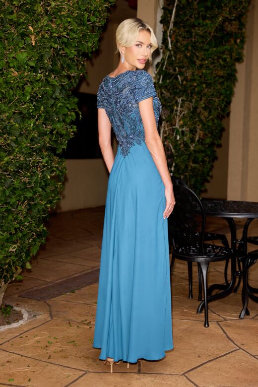 Primavera Couture 13169 Short Sleeve Beaded Bodice Dress