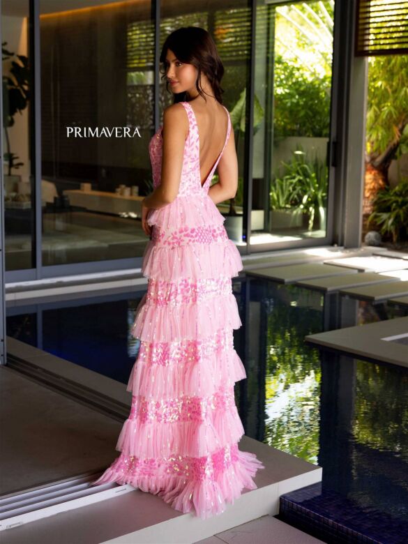 Primavera Couture 4142 Ruffle Skirt High Slit Dress