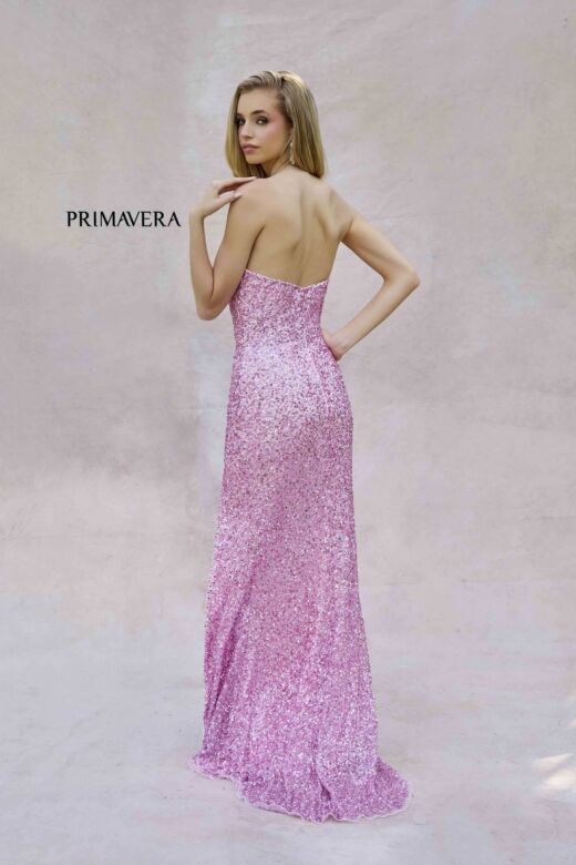 Primavera Couture 4192 Strapless High Slit Sequined Dress