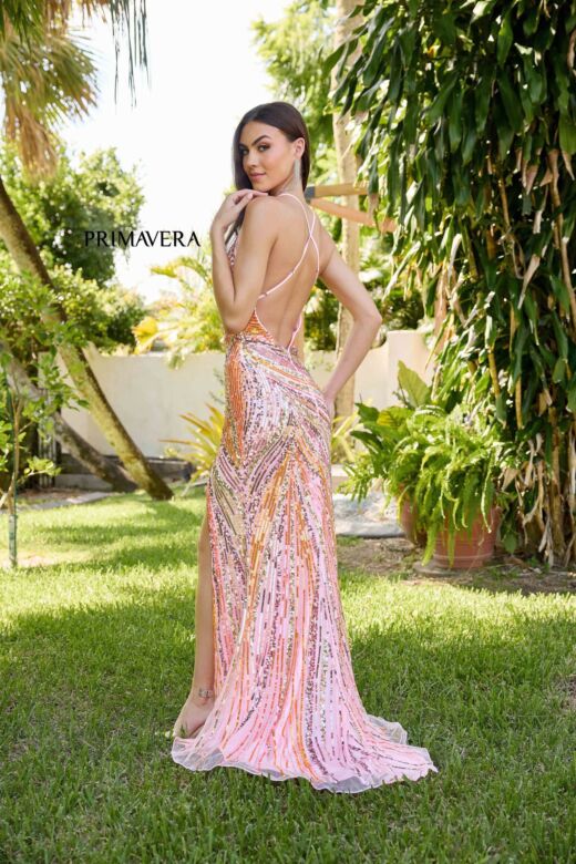 Primavera Couture 4302 Cross Back High Slit Dress