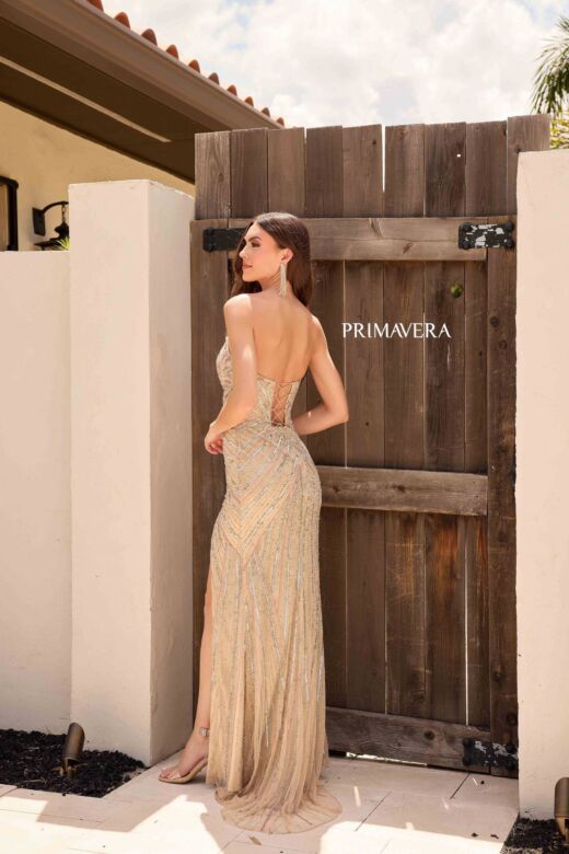 Primavera Couture 4309 Midriff Cutout Strapless V-Neck Dress