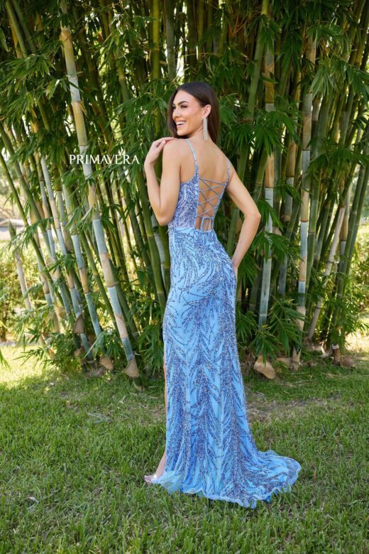 Primavera Couture 4310 High Slit Scoop Neck Beaded Dress