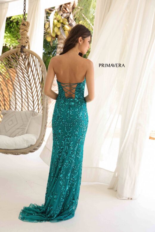 Primavera Couture 4347 Strapless V-Neck High Slit Dress