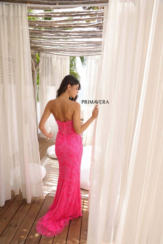 Primavera Couture 4360 Strapless High Slit Beaded Dress